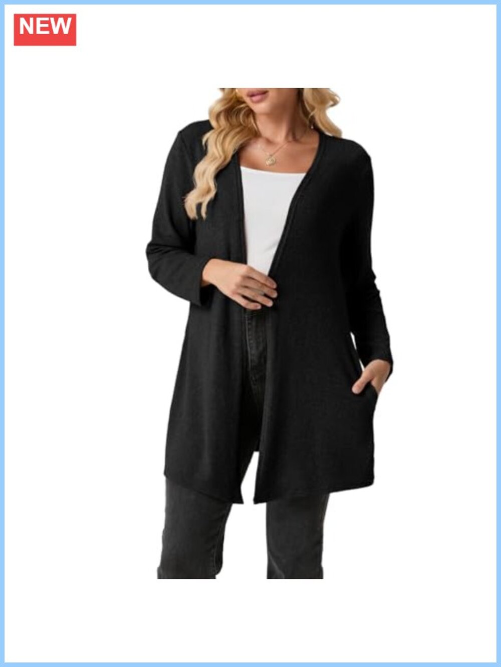 Lightweight Open Front Cardigan with Pockets Long Sleeve Casual Sweater